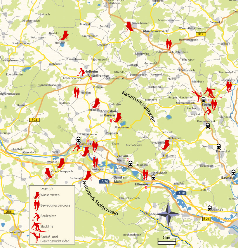 Karte mit Bewegungsparcours Kneipp Anlagen